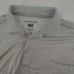 Hickey Freeman Performance Fabric White Green Pattern Print Polo Golf Shirt‎ XL